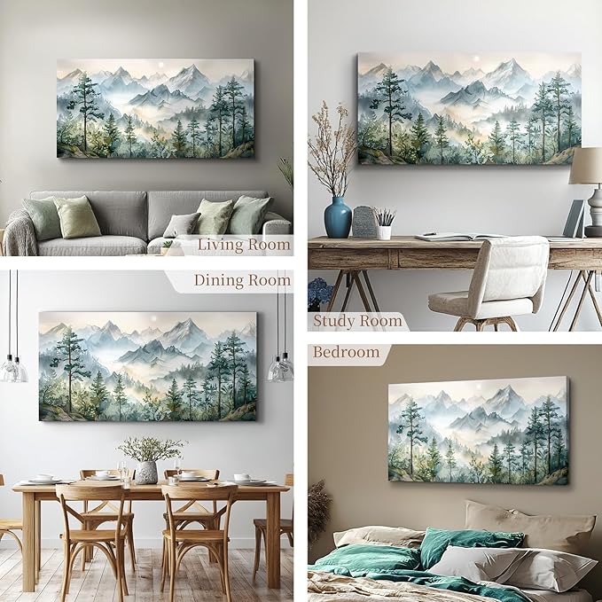 SERIMINO Large Mountain Landscape Wall Art for Living Room, Nature Scenery Paintings Bedroom Decor Aesthetic, Green Pictures Wall Decor Modern Home Decor Artwork 20"X40"