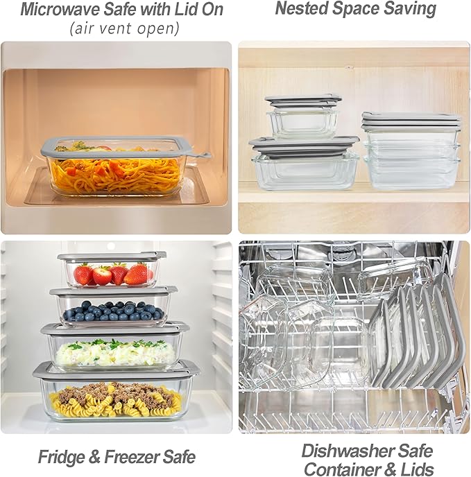 Glass Food Containers with Glass Lid (Grey-J4R)