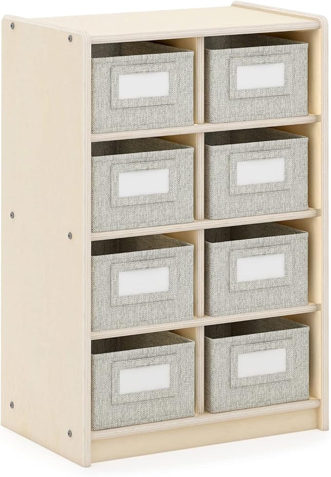 Guidecraft EdQ Cubby Toy Storage Organizer w/ 8 Fabric Bins 30"- Natural: Kids' Wood Bookshelf & Toy Organizer for Kids Playroom | Teacher School Supply Furniture for Classrooms and Home Organization