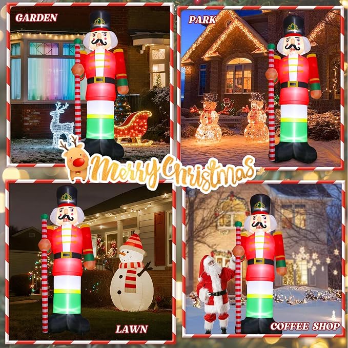 Bshine Giant Christmas Inflatable Outdoor Decorations, 12FT Nutcracker Soldier Christmas Blower Up with Lighted Holiday Large Yard Inflatables Decorations for Xmas Home Garden Lawn Decorations