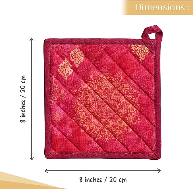 Maison d' Hermine Pot Holders 100% Cotton Heat Resistant Potholders 8" x 8" Hot Pads with Loop for Thanksgiving Christmas Decorations BBQ Cooking Baking Handling Hot Pans (Pack of 1, Versailles)