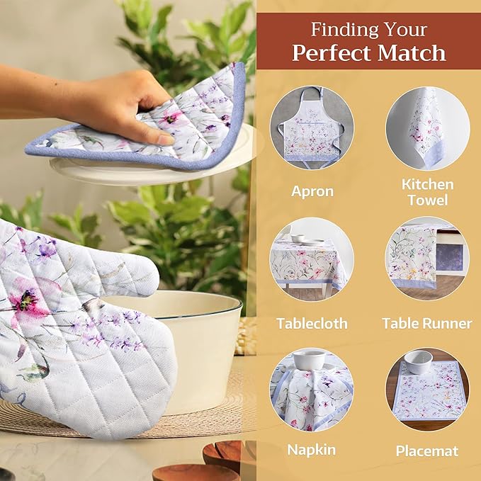 Maison d' Hermine Pot Holders 100% Cotton Heat Resistant Potholders 8" x 8" Hot Pads with Loop BBQ, Cooking, Baking, Grilling, Kitchen, Handling Hot Pans Spring/Summer (Pack of 1, Summer Floral)