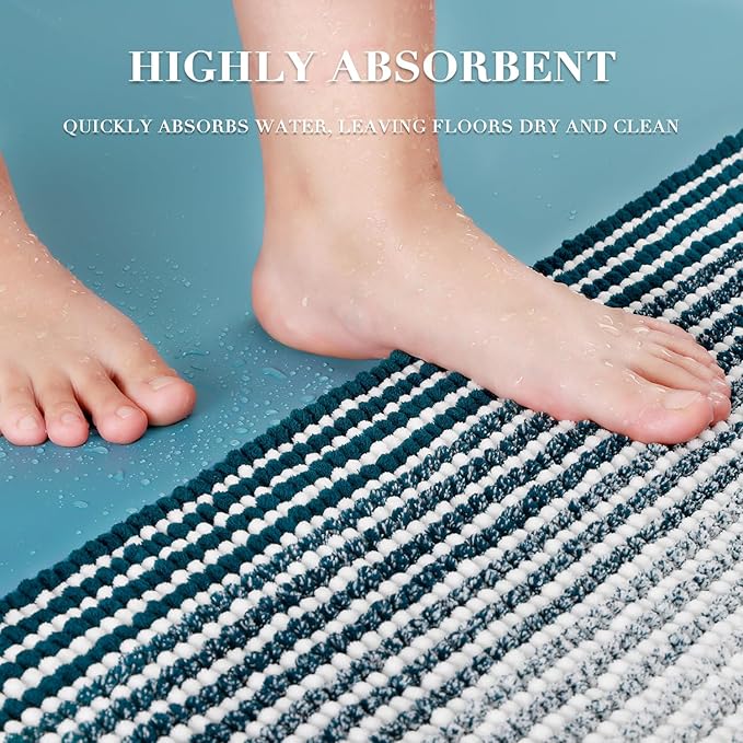 BSICPRO Bathroom Rugs Sets, 2 Piece Thick Absorbent Chenille, Non Slip, Soft Shaggy Bath Room Floor Mats, Machine Washable (20" x 47" Plus 16" x 24", Teal)