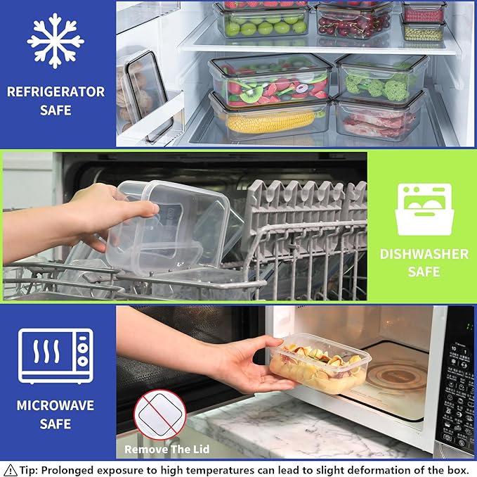 44 PCS Food Storage Containers with Lids Airtight, BPA Free Plastic Meal Prep Containers Reusable, Microwave/Freezer/Dishwasher Safe Leakproof Fruit Vegetables Containers for Kitchen(Black)