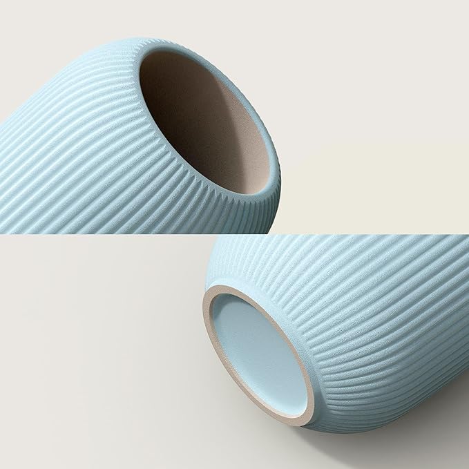 Colorful Ceramic Vases Set of 3, Modern Minimalist Ribbed Vases for Centerpiece, Home Office Shelf Decor, Farmhouse Kitchen Bathroom Bedroom Living Room Decor