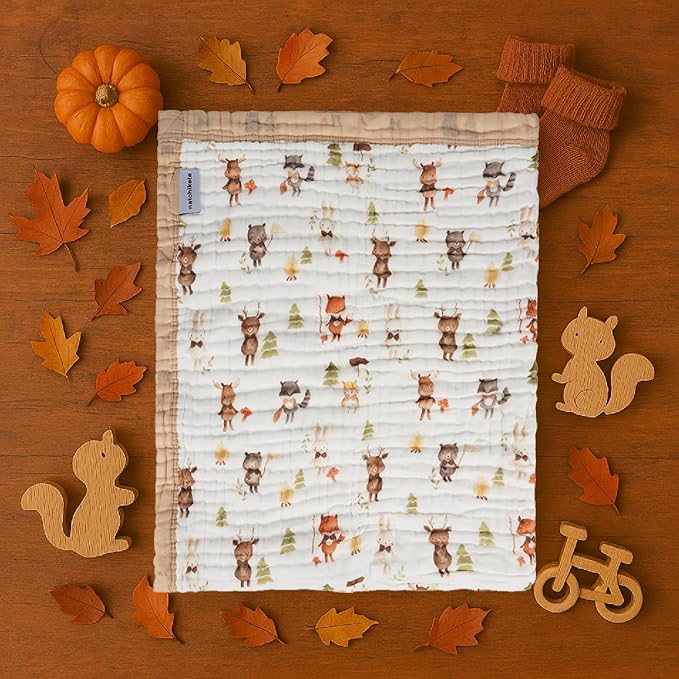 Organic Cotton Muslin Baby Blanket for Boys and Girls - Luxurious Soft Toddler Quilt for Swaddling - Gender Neutral Blankets Makes a Great Forest Friends
