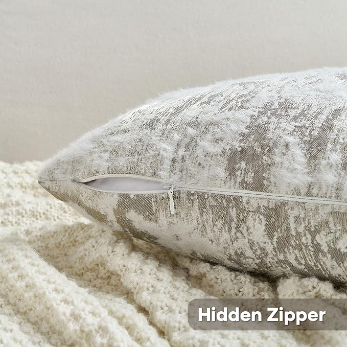 FUTEI Grey White Decorative Throw Pillow Covers 20x20 Inch Set of 2,Soft Faux Cashmere Jacquard - Textured & Cozy Cushion Case,Modern Home Decor for Couch Bed Living Room