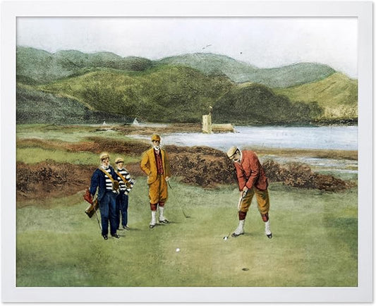 Poster Master The Putting Green Painting Poster - Golf Course Print - Golf Art - River Art - Sports Art - Landscape Art - Father's Day Art - Great Office or Living Room Decor, 8x10 White Framed