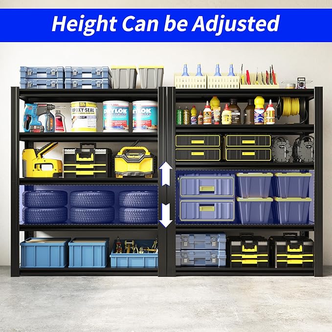 Metal Storage Shelving Heavy Duty, Shelves Unit for Garage, Adjustable 5 Tier Storage Rack, Industrial Utility Shelf for Garage, Warehouse, Basement, Kitchen,12"D x 27.6"W x 60.8"H, Black
