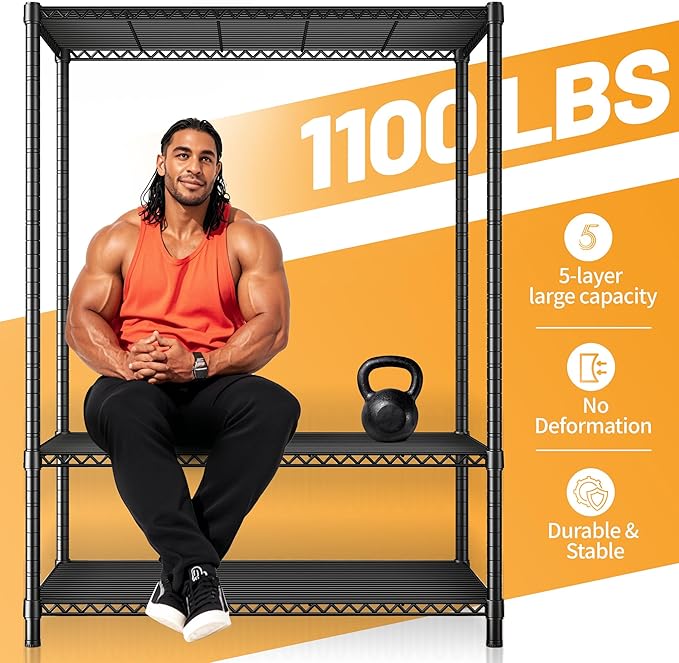 REIBII 5-Shelf Wire Shelving,Storage Shelves Metal Shelves for Storage,72’’H Adjustable Garage Shelving Heavy Duty Storage Rack Pantry Shelf Kitchen Shelving,72’’H X36’’W X14’’D