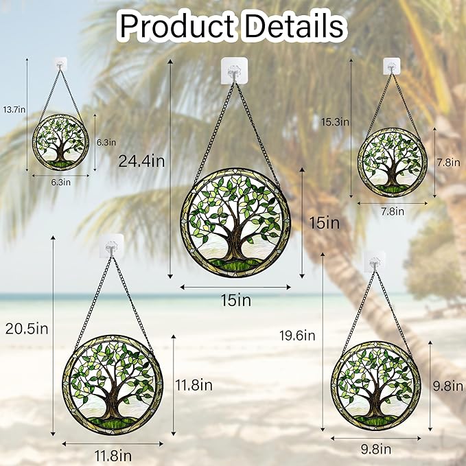 Stained Glass Window Hanging - Brown Tree Trunk Green Leaves Sun Catcher for Door Garden Home Decor Plant Suncatcher Christmas Mother's Day Birthday Gifts for Women Men Mom Nana 6.3 in