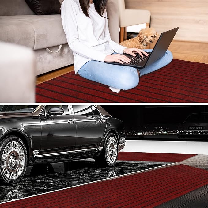 4' x 66' Runner Rugs with Rubber Backing, Indoor Outdoor Utility Carpet Runner Rugs, Stripe Red, Can Be Used as Aisle for The RV and Boat, Laundry Room and Balcony