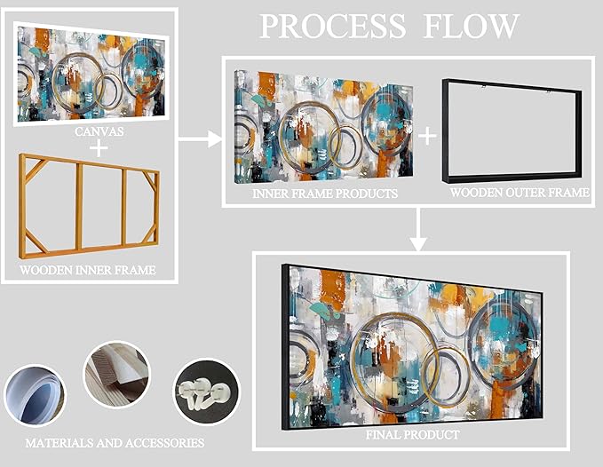 Abstract Wall Art For Living Room Large Size - Modern Wall Art For Bedroom - Black Framed Wall Art for Office Size 29" x 59"