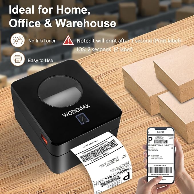 Thermal Shipping Label Printer 4x6 Label Print,Bluetooth Thermal Label Printer,Circle Sticker Printer,Sticker Printer for Small Business,Widely Used for Amazon, Ebay (Black)