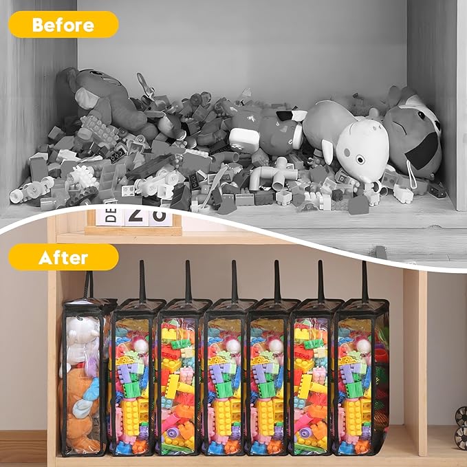 10 PCS Clear Zippered Toy Storage Bags with handle, Kids Toy Storage Organizer with Mesh Pocket for Instructions, Playroom Toy Organizer Plastic Storage Bags for Blocks Set Puzzles,Small Toys