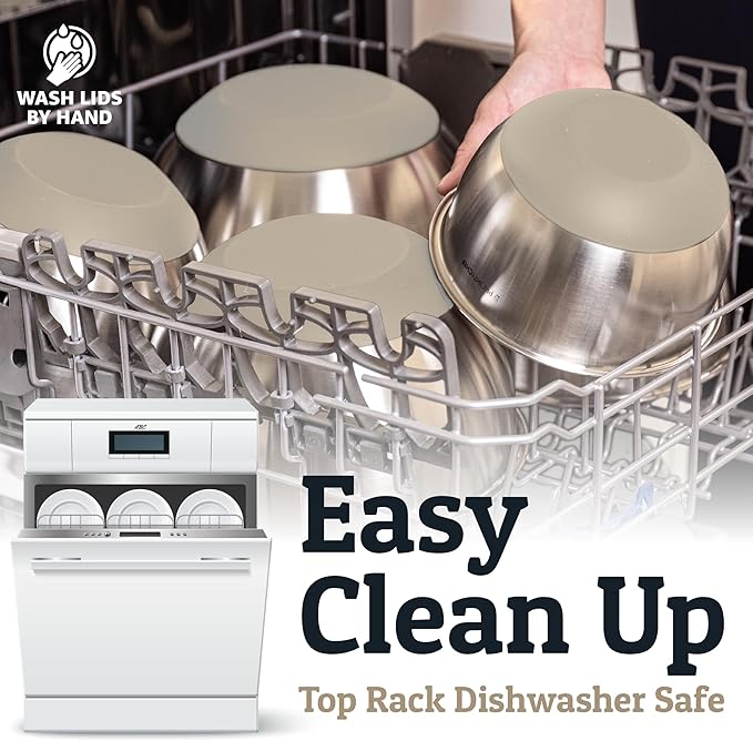 Priority Chef Stainless Steel Mixing Bowls with Lids Set, 3 Grater Attachments, Airtight Lids, Non-Slip Silicone Base Mixing Bowl Set, Large Prep Metal Mixing Bowls for Kitchen, Khaki