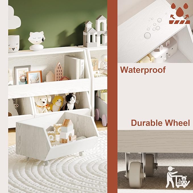 Toy Storage and Organizer for Kid, Large Toy Bin Bookcase Toy Cabinet with Two Moveable Drawers, Children Toddler Storage Carbinet with Wheels for Playroom, Bedroom, Nursery