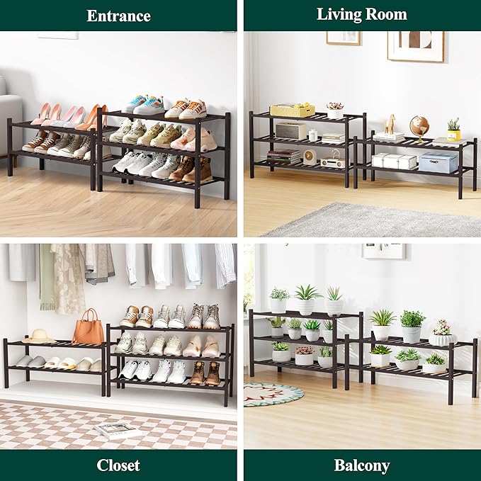 Smiry Bamboo Shoe Rack for Closet, 5 Tier Wooden Stackable Shoe Organizer, Free Standing Shoes Storage Shelf for Entryway, Front Door Entrance, Brown