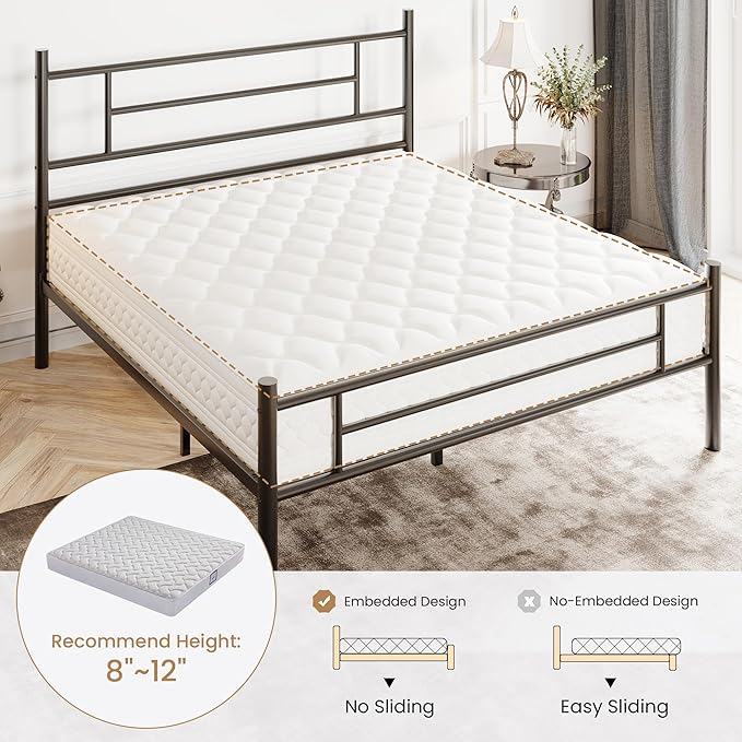 SHA CERLIN 14 Inch Full Size Metal Bed Frame with Iron-Art Headboard and Footboard,Under Bed Storage Space,Platform Bed with Metal Slats Support,Easy Assembly,Noise Free,No Box Spring Needed,Black