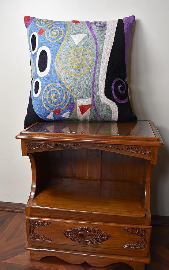 Klimt Blue Marine Modern Pillow Cover | Contemporary Chair Cushion | Modern Blue Sofa Pillowcase | Modern Outdoor Pillows | Mid Century Chair Cushions | Hand Embroidered | Wool Size 18x18