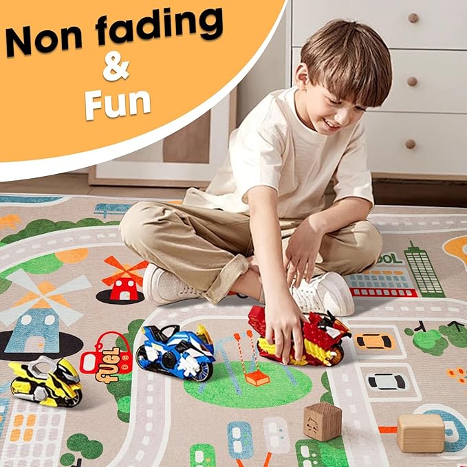 Kid Rug Carpet Playmat for Toy Cars and Train，Play Area Rug with Rubber Backing，Fun Throw Rug，Ideal Gift for Children Baby Bedroom Play Room(80×180cm/31×71in) Y6