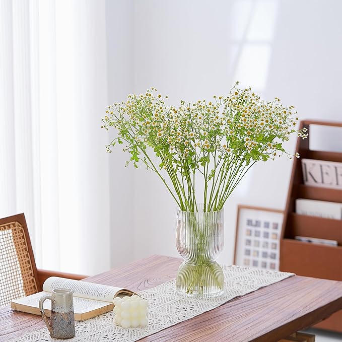 7.5 Inch Glass Hourglass Vase - Clear Ribbed Bud Flower Vases for Floating Candles, Centerpieces, Wedding Reception Decor - Hurricane Candle Holder for Home Decor, Housewarming Gift