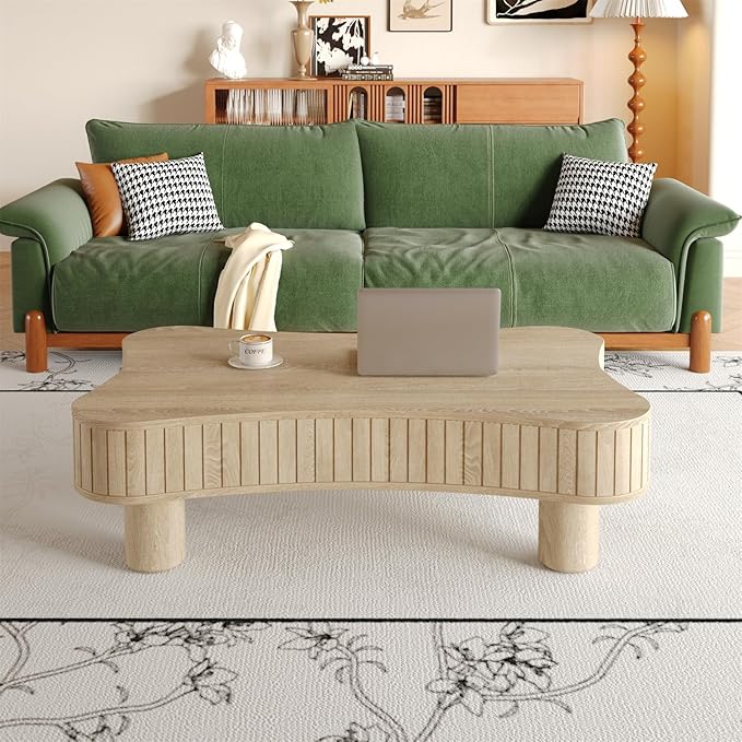 42.5'' Modern Lift Top Coffee Table for Living Room, Solid Wood Center Table, Fluted Panel Design, Storage Compartments, 42.5x27.2 Inch Surface, Hydraulic Lift Mechanism, Easy Assembly