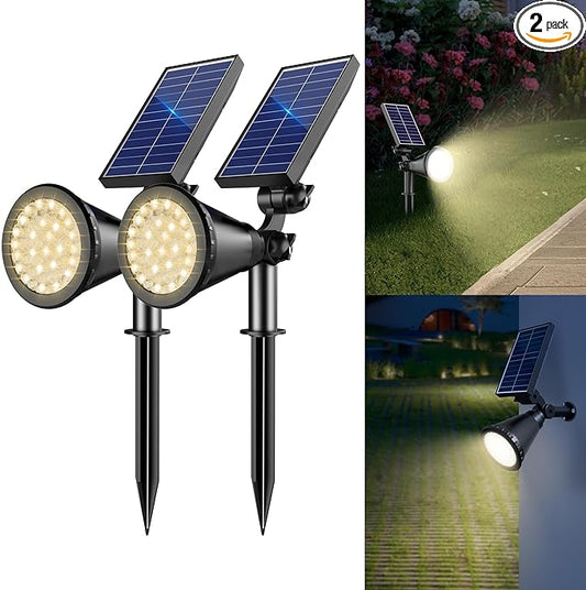 Solar Spot Lights Outdoor, 36 LEDs Solar Landscape Lighting with 2200mAh, Outdoor Lights Auto On/Off 2-in-1 Wall or Ground Solar Powered for Yard Garden- 2 Pack (Warm White)