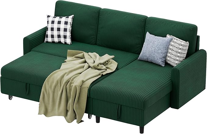 Sofa Bed Sleeper Pull Out 2 in 1 Sectional Sleeper Sofa Couches with Storage, Pullout Sectional Couches for Apartment Living Room,Green