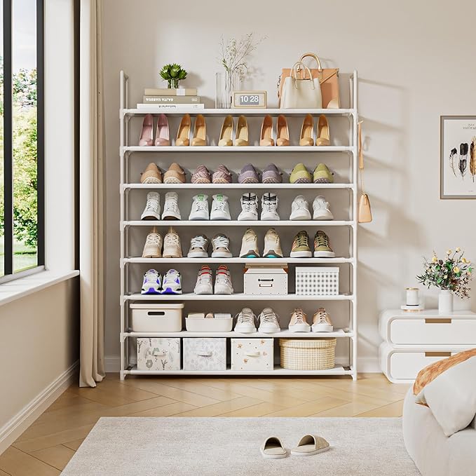 8 Tier Shoe Rack Organizer Large Shoe Storage Rack for Closet Entryway Shoe Holder Space Saving Shoe Shelf Shoe Stand Tall Shoe Tower Metal Shoe Rack Holds up to 32-40 Pairs of Shoes