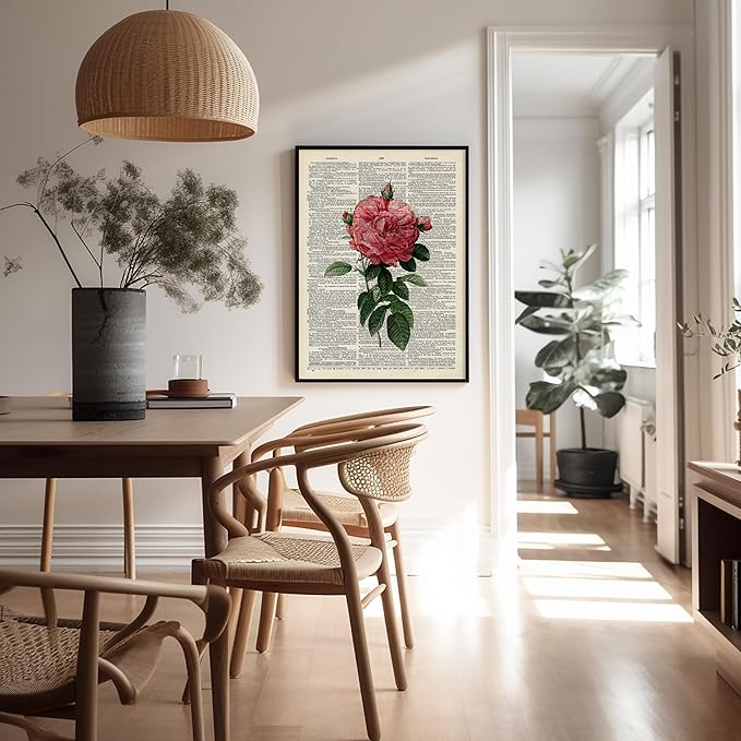 Poster Master Dictionary Art Poster - Pink Roses Print - Flower Art - Floral Art - Gift for Him, Her & Florist - Minimal Decor for Living Room, Bedroom, Dorm or Flower Shop - 16x20 UNFRAMED Wall Art