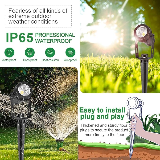 Outdoor Landscape Lighting, 4 Pack LED Outdoor Spot Lights with Transformers, 12V Warm White Low Voltage Landscape Lights IP65 Waterproof Plug in Spotlight for Yard House Pathway Tree Pools