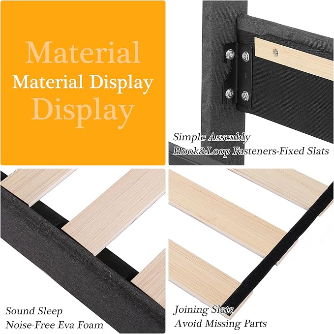 VECELO Queen Size Bed Frame Upholstered Platform with Tufted Adjustable Headboard/Mattress Foundation with Wood Slat Support, Easy Assembly