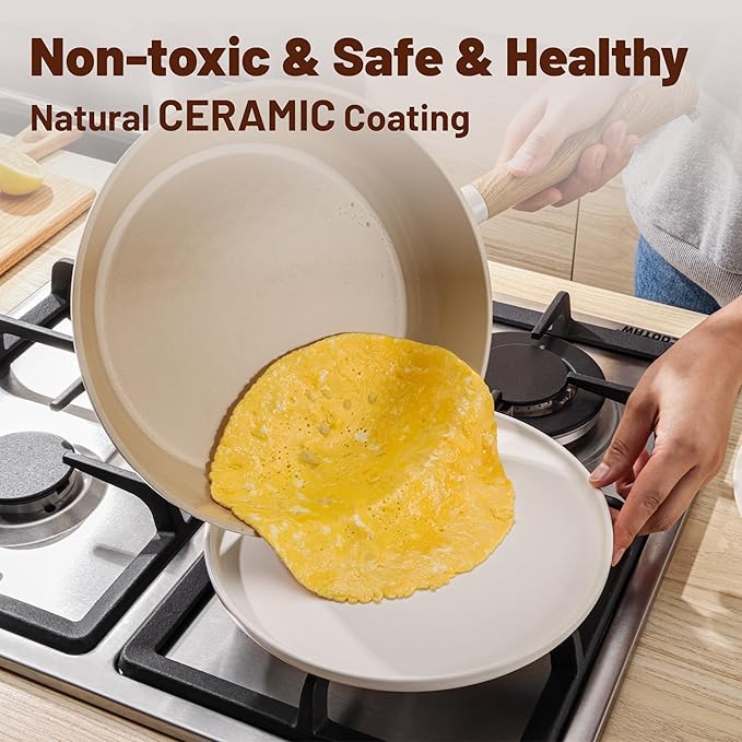 SENSARTE Ceramic Nonstick Cookware Set Non-toxic Healthy Pots and Pans Set Ceramic Coated Kithchen Cooking Set, Free of Intentionally Added PFAS/PTFE, Dishwasher&Oven Safe, Induction Compatible, 15pcs