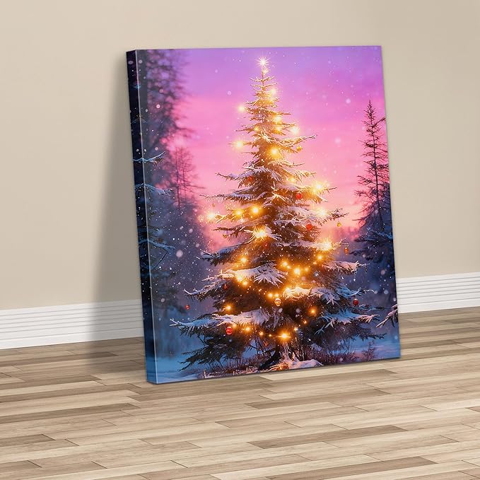 Framed Christmas Pictures Wall Decor,Vintage Pine Tree Prints,Winter Christmas Canvas Wall Art Decoration for Bedroom Bathroom Living Room Rustic Xmas Holiday Gifts (Christmas Tree 18, 20'' X 32'')