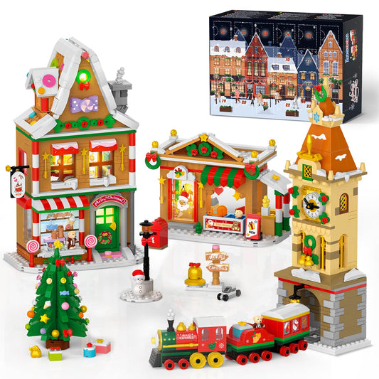 INSOON 2025 Advent Calendar Christmas Mini Building Set with Light, 24 Days Countdown City Main Street Building Block Kit with Xmas Tree, Holiday Gift Building Toys for Adults Kids Boys Girls Ages 8+