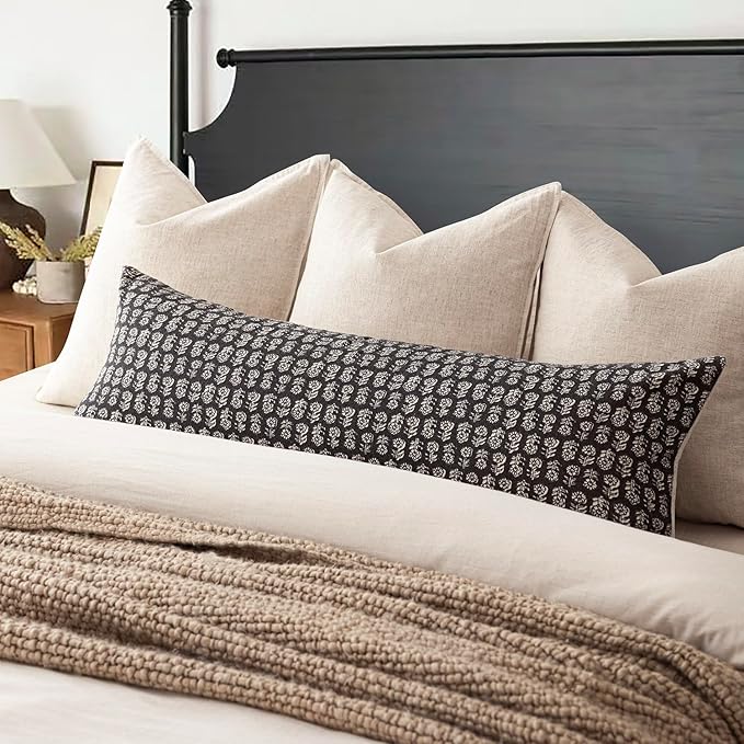 Foindtower Set of 2 Decorative Neutral Body Lumbar Throw Pillow Covers Vintage Accent Farmhouse Cushion Covers Boho Floral Home Decor for Sofa Couch Chair Bedroom Living Room Outdoor,14×36 Inch,Black