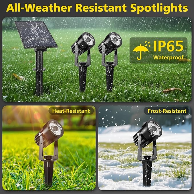 T-SUN Solar Spotlights 2W Outdoor LED Landscape Spot Light, 2-in-1 Waterproof Solar Powered Wall Lights Auto ON/Off with Dual Headlamp for Garden, Yard, Pathway(Warm White)