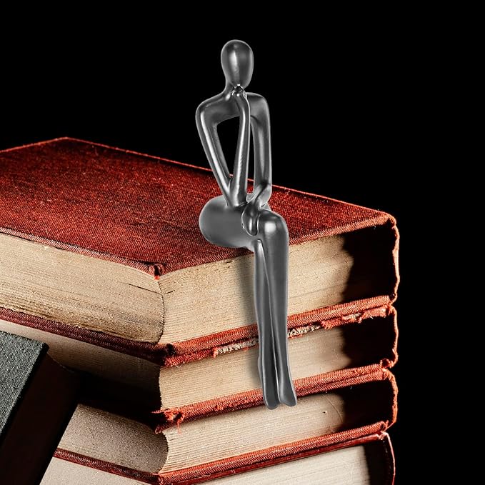 Thinker Statue Gold Decor Abstract Art Sculpture, Golden Resin Collectible Figurines for Home Living Room Office Shelf Decoration,Great Gifts Ideas (Sitting Posture-Black)