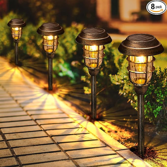 LETMY Solar Outdoor Lights, 8 Pack Bright Solar Pathway Lights Outdoor Waterproof, Up to 12 Hrs Auto On/Off Solar Garden Lights Outdoor Solar Lights for Yard Patio Walkway Driveway Pathway - Bronze
