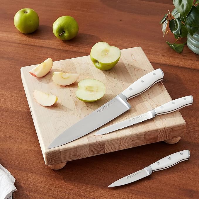 HENCKELS Forged Accent Razor-Sharp 3-pc Kitchen Knife Set, Chef Knife, Paring Knife, Utility Knife, White Handle, German Engineered Informed by 100+ Years of Mastery