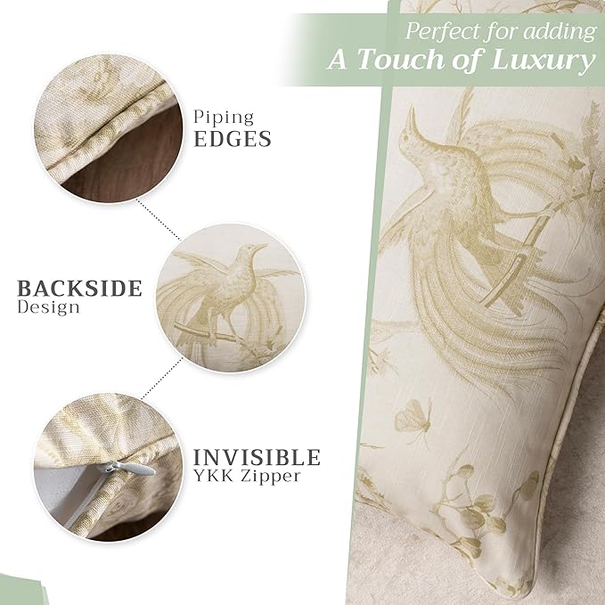 Maison d' Hermine Decorative Pillow Covers 18 x 18 Inch Square 100% Cotton Throw Pillow Covers with Invisible Zipper Cushion Case for Living Room Couch, Chair, Sofas, Bedroom, Home (Paradise - Sage)