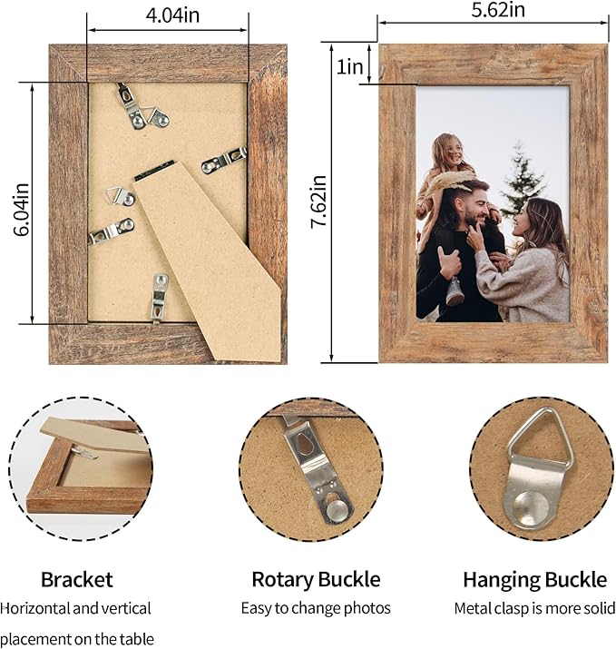 4x6 Picture Frame Set of 4, High Definition Real Glass 4 x 6 Photo Frames for Tabletop Display and Wall Mounting (Distressed White+Smoke Gray+Rustic Brown+Black)