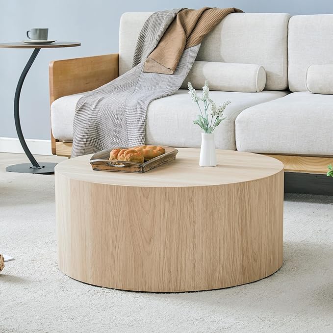 Modern Coffee Table,27.5Inch Round Top Tea Table,Living Room Center Table with Texture for Living Room,Office,Apartment