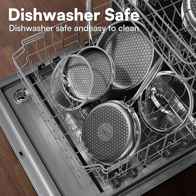 Non Stick Frying Pans Set with 3 Lid, Hybrid Pans Set Nonstick (8+10+12inch),Pan for cooking, nonStick Cookware, Dishwasher and Oven-Safe Cookware Sets, Stainless Steel Skillets