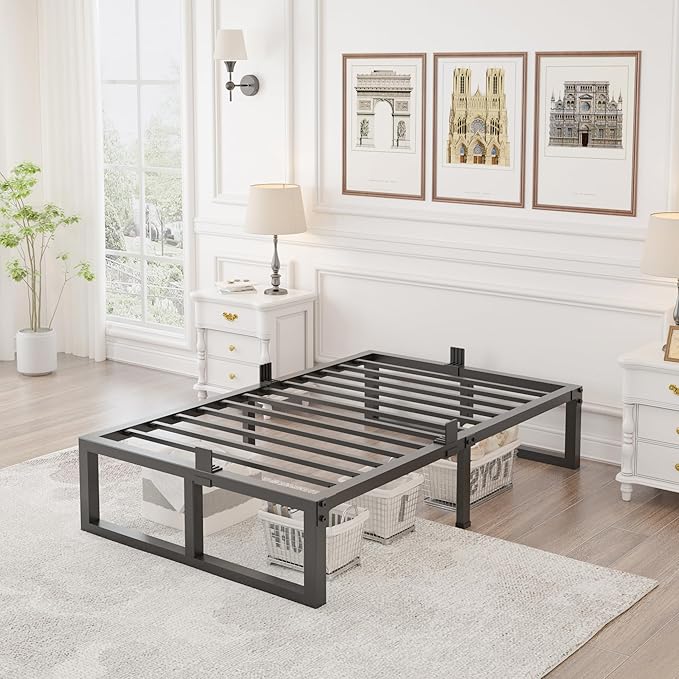 Twin Bed Frames Platform, 14 Inch High 3500 lbs Heavy Duty Metal Platform, Mattress Foundation with Steel Slat Support/No Box Spring Needed/Noise Free/Non-Slip/Easy Assembly