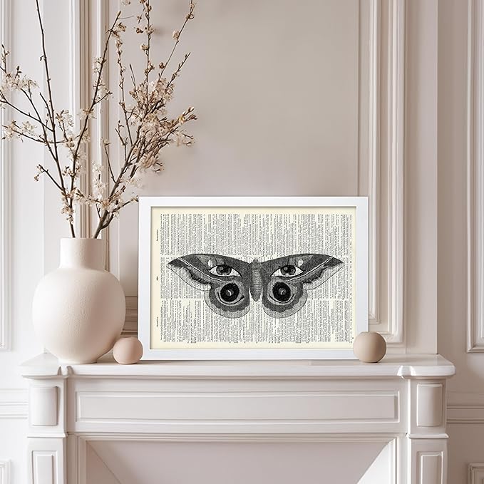 Poster Master Dictionary Art Poster - Butterfly Print - Eyes on Wings Art - Insect Art - Gift for Men, Women & Animal Lover - Gothic Decor for Living Room, Bedroom or Dorm, 11x14 White Framed