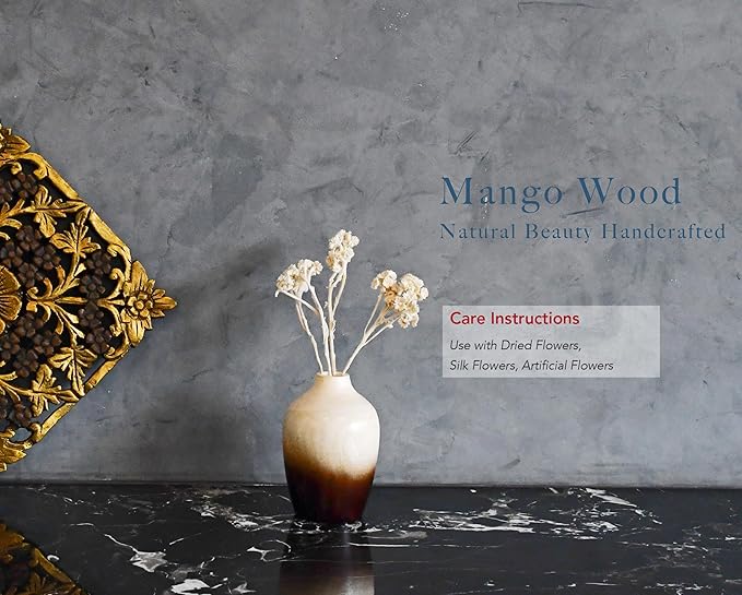 Aeravida Chic Bottle Shaped Faded Stain Brown to Black Mango Tree Wood Vase | Modern Flower Vase | Mango tree Wood Flower Vase| Handmade Home Office Table Vase| Flower Vases Decorative for Living Room