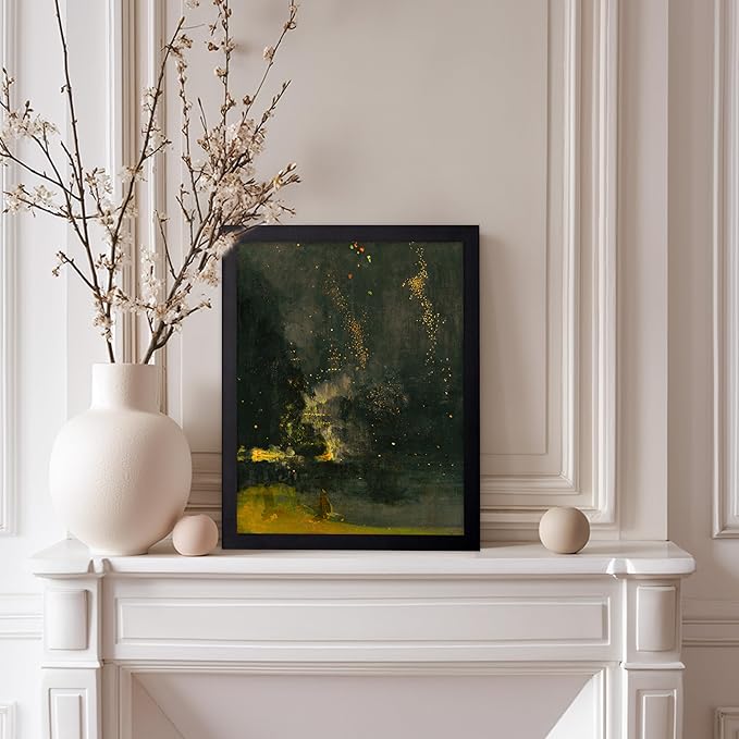 Poster Master Vintage Nocturne in Black and Gold Painting Poster - Retro The Falling Rocket Print - Abstract Art - Moody Art - Landscape Art - Office or Living Room Decor, 11x14 Black Framed