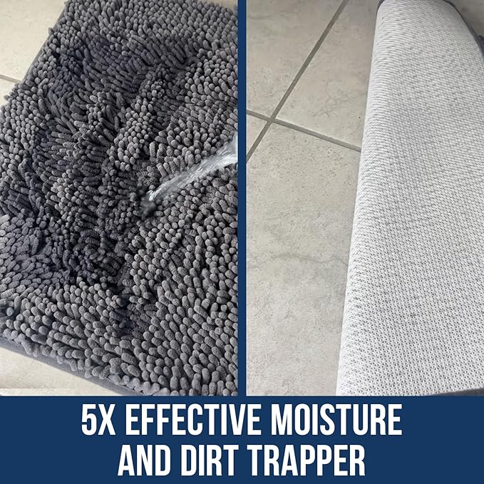 Muddy Mat Chenille Bathroom Rugs Quick Dry Microfiber Mats Non Slip Washable, Extra Thick, Soft and Highly Absorbent Bath Mats for Bathroom, Kitchen, and Shower Floor - Grey Runner 59"X24"